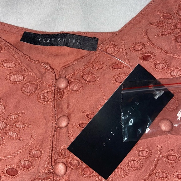 Women's Summer Top - Salmon Pink - Embroidered - Tank - Suzy Shier - 100% Cotton - Picture 3 of 7